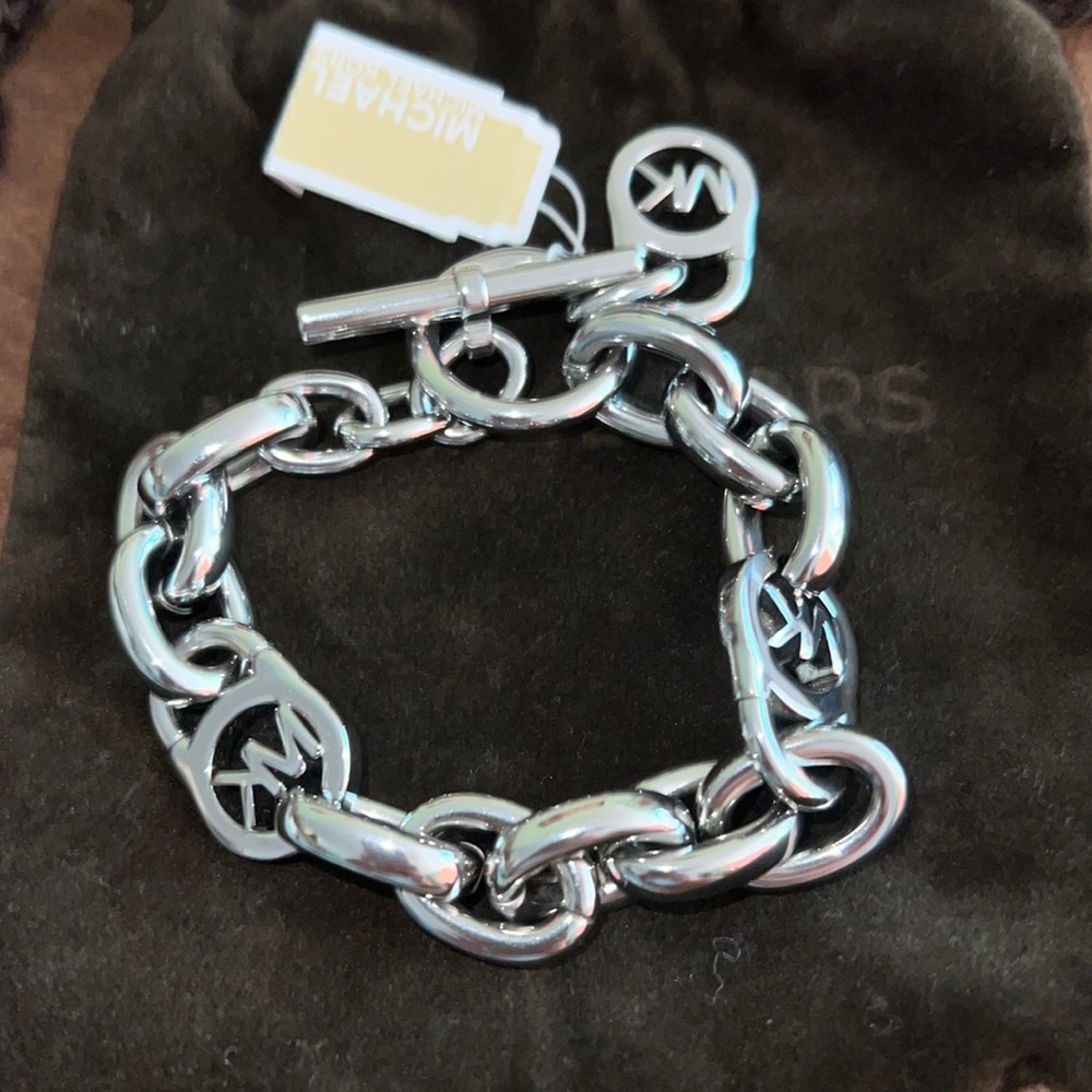 Michael Kors Silver Padlock Logo Toggle Bracelet